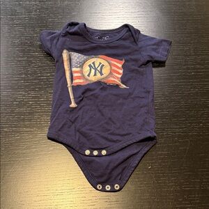 Navy New York Yankees Baby Onesie with Baseball Flag Design